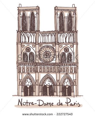 384x470 Hand Drawn Sketch Of The Notre Dame De Paris, France Vector