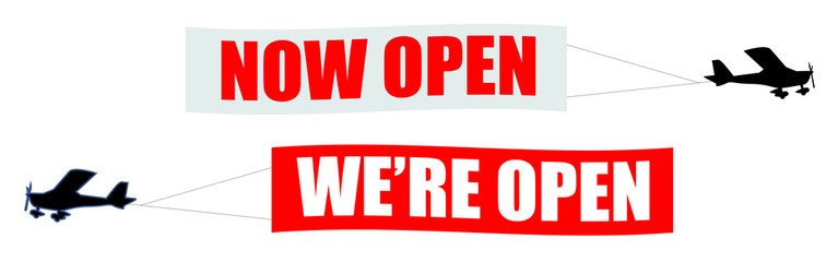 767x240 Now Open We're Open
