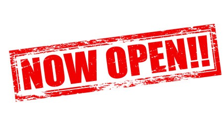 450x251 Now Open Grunge Rubber Stamp On White Background, Vector