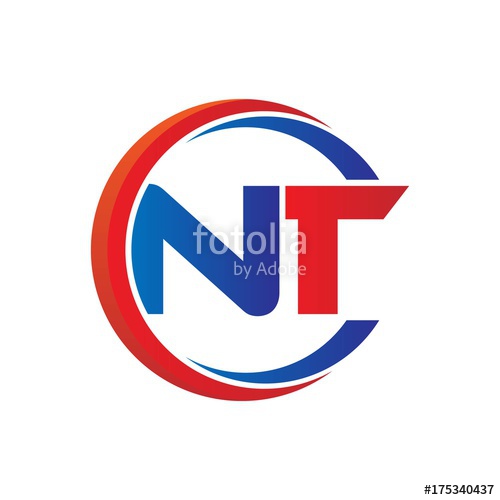 500x500 Nt Logo Vector Modern Initial Swoosh Circle Blue And Red Stock