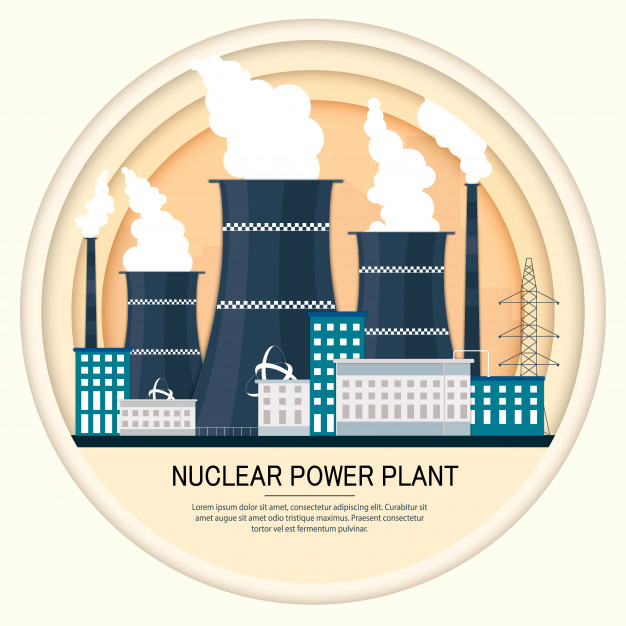 626x626 Vector Illustration Of Nuclear Power Plant Factory Icon With Urban