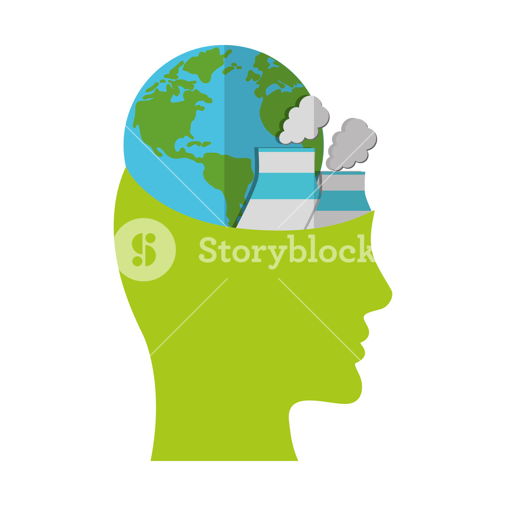 1000x1000 Head Think Green Globe Nuclear Power Plant Vector Illustration