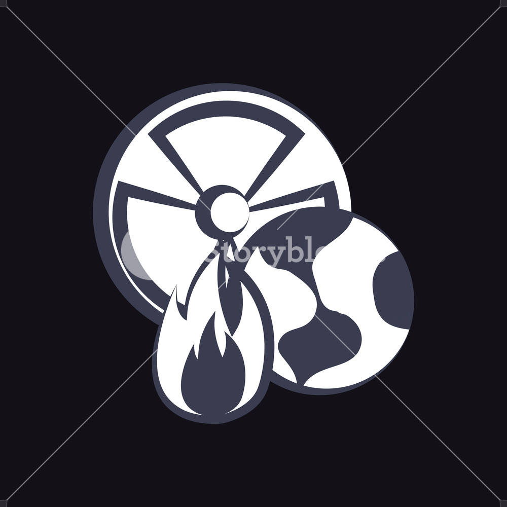 1000x1000 Earth Planet With Nuclear Symbol And Fire Flame Over Black