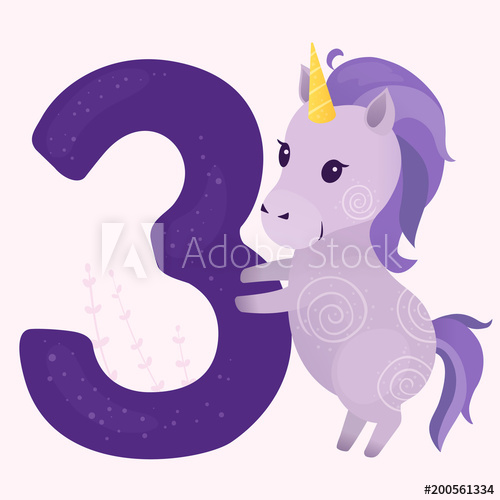 500x500 Vector Illustration With Cute Violet Unicorn And Number Learn