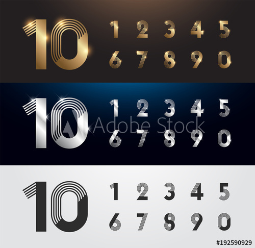 500x486 Set Of Metal Number Vector Silver, Gold And Black Numbers