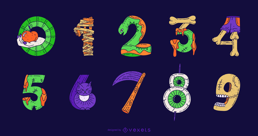 900x476 Halloween Colorful Number Vector Set