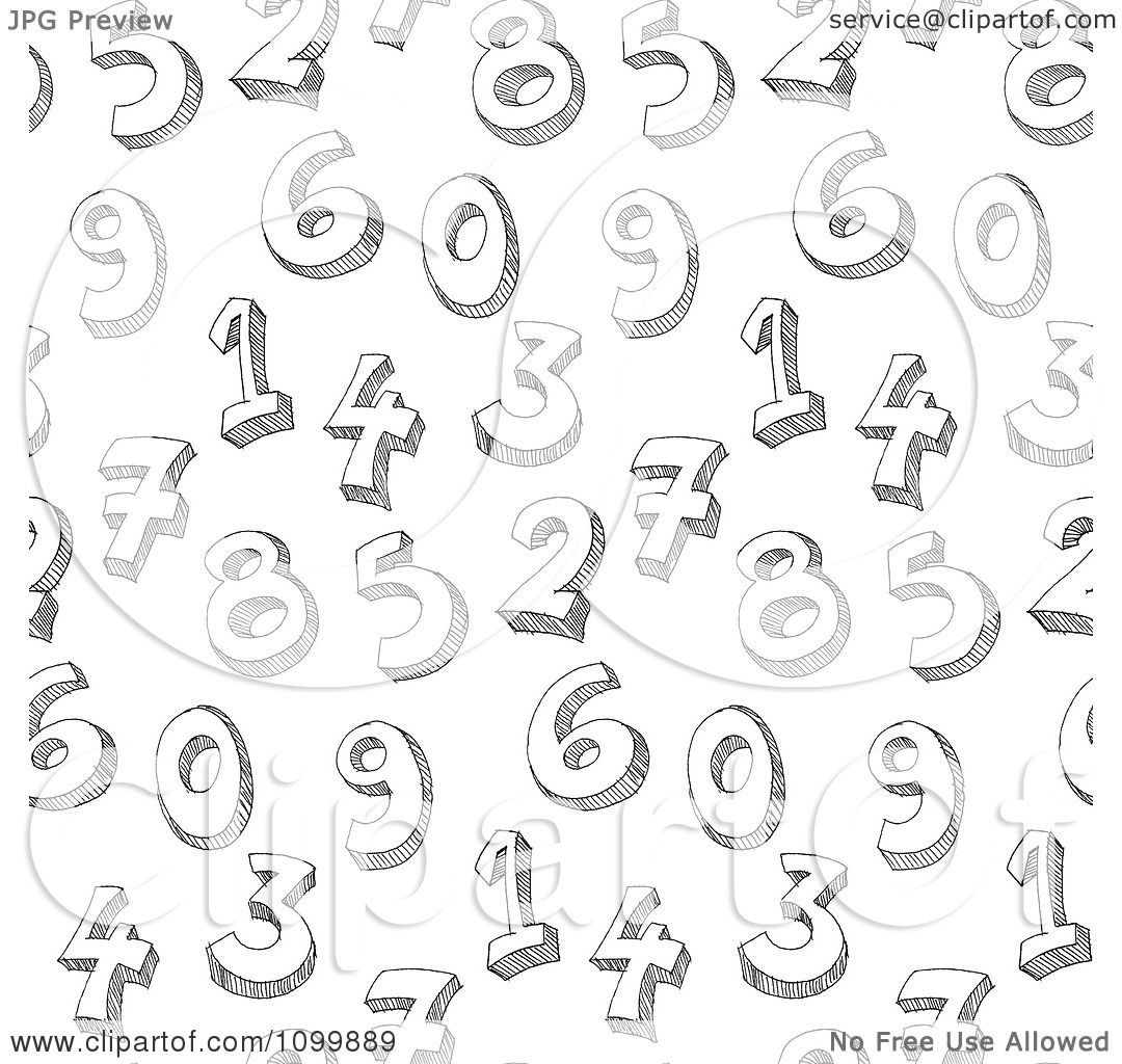 1080x1024 Clipart Seamless Black And White Sketched Number Background