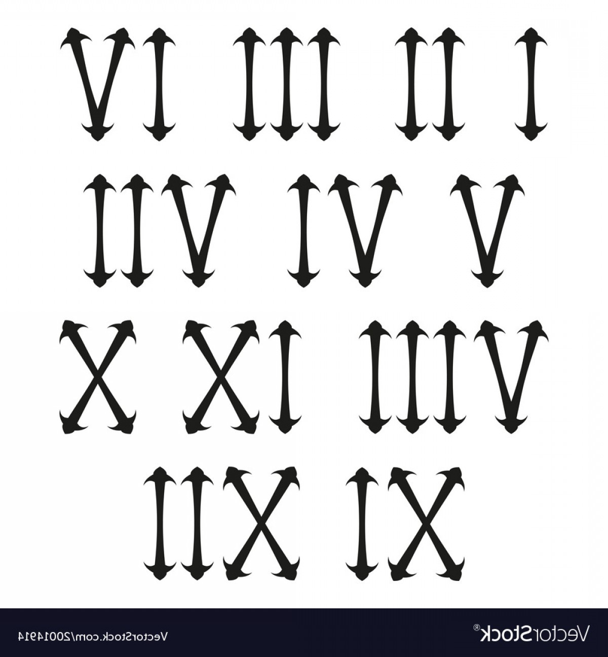 1200x1296 Roman Numerals Black Numbers On White Background Vector Soidergi