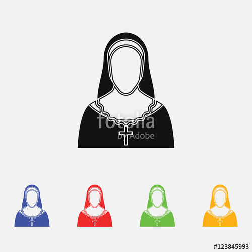 500x500 Nun Vector Illustration Religion Icon Silhouette Flat Style