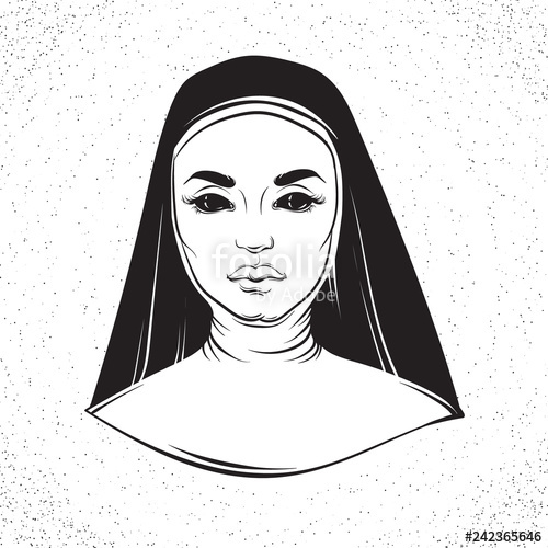 500x500 Vector Illustration Of Nun With Cross Made In Hand Drawn Horror
