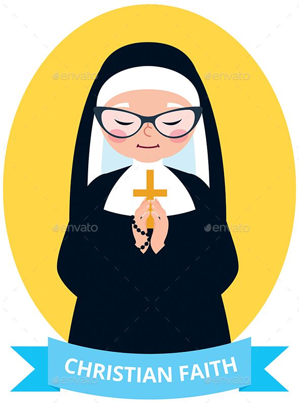 590x795 Emblem Of An Old Christian Nun Praying Cartoon Christian, Pray