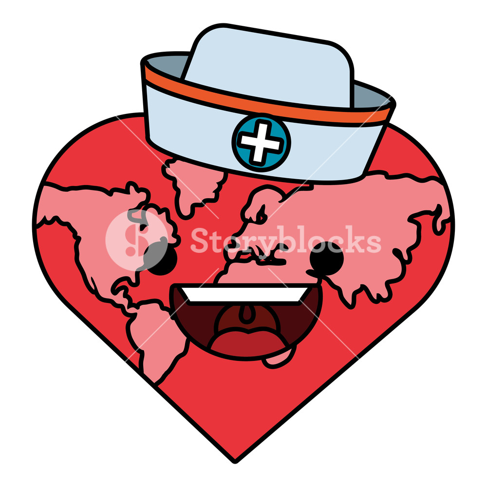 1000x1000 World Saving Eco Heart With Nurse Hat Cartoon Vector Illustration