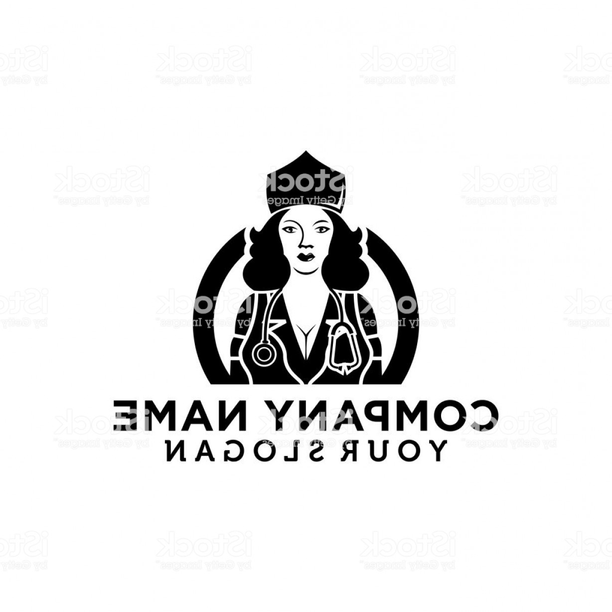 1228x1228 Beautifull Nurse And Stethoscope Vector Template Black And White