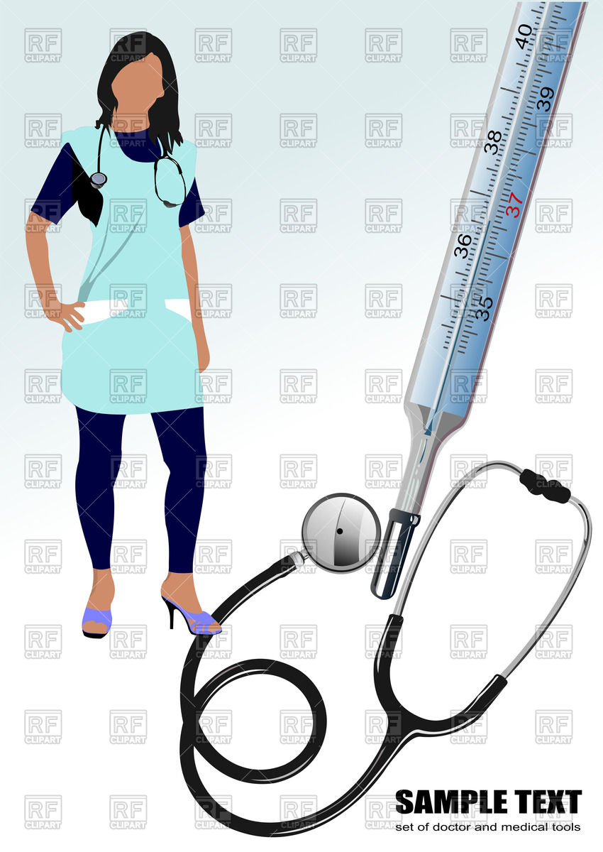 850x1200 Silhouette Of Nurse With Stethoscope And Thermometer Vector Image