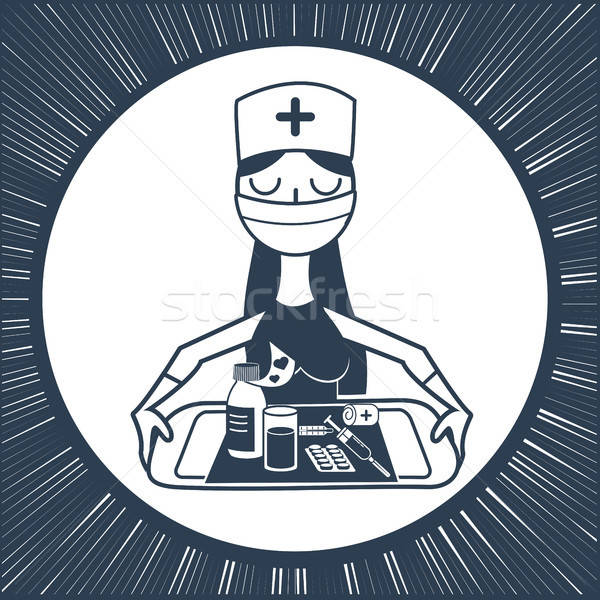 600x600 Linear Style Nurse Silhouette Vector Illustration Olena Siedykh