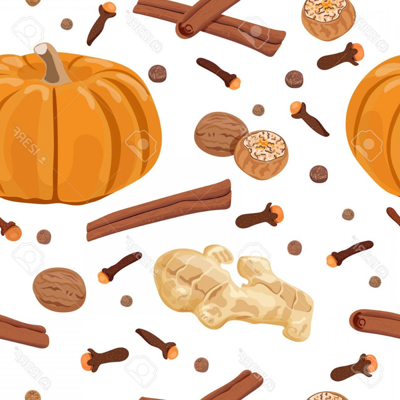 Photostock Vector Pumpkin Spice Seamless Pattern Vector Set Nutmeg 1560x1560 Photostock Vector Pumpkin Spice Seamless Pattern Vector Set Nutmeg