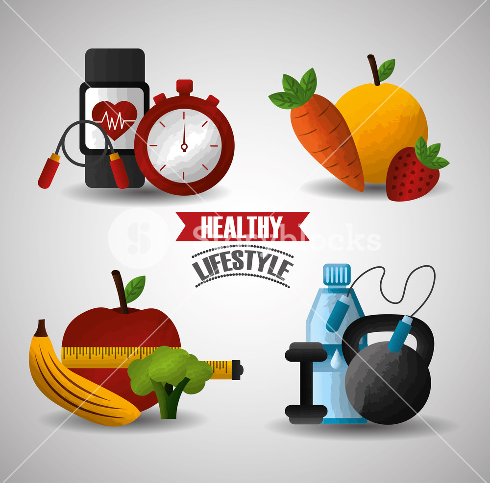 1000x987 Healthy Lifestyle Sport Gym Fitness Fresh Food Nutrition Vector