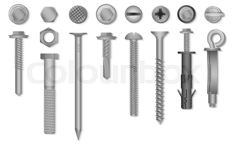 800x501 Realistic Vector Screws, Nuts, Stock Vector Colourbox