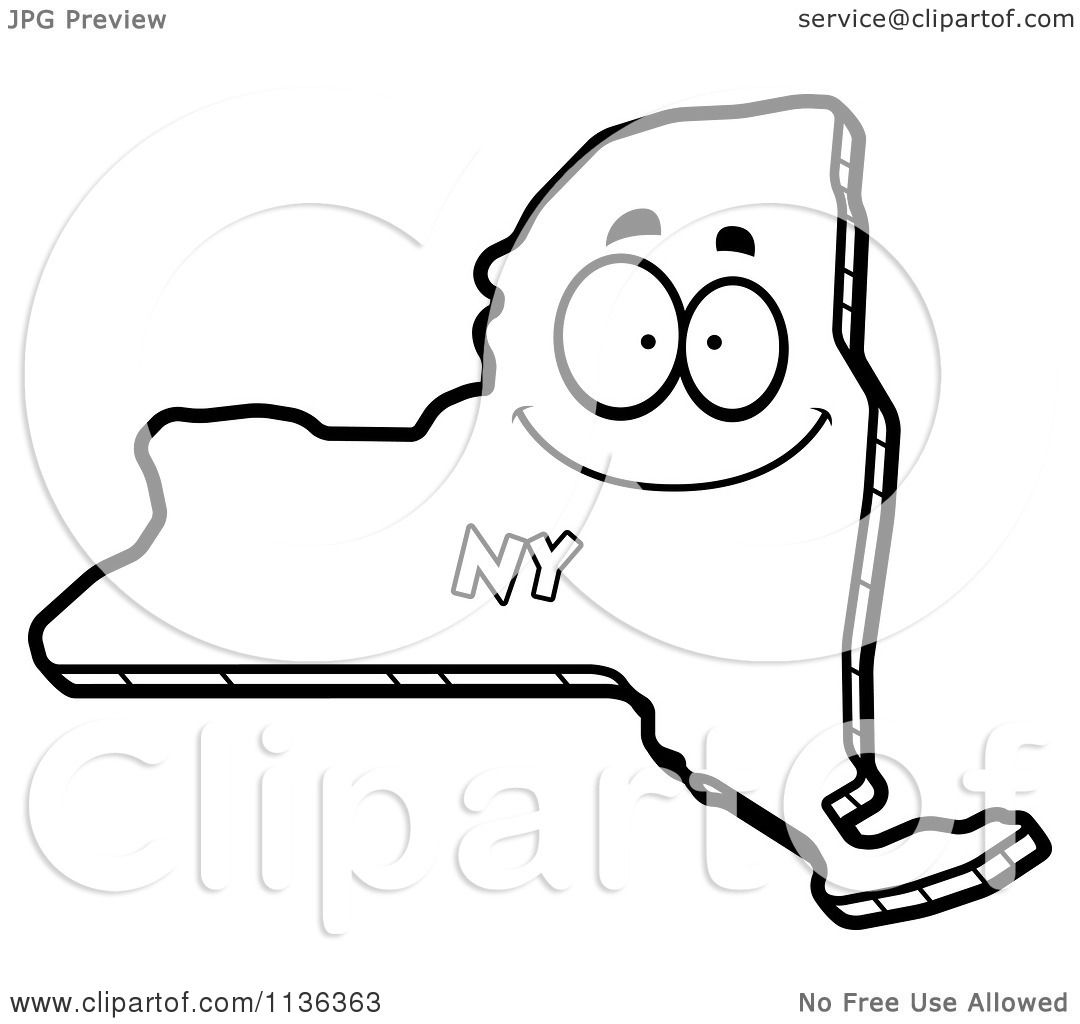 1080x1024 Cartoon Clipart Of An Outlined Happy New York State Character