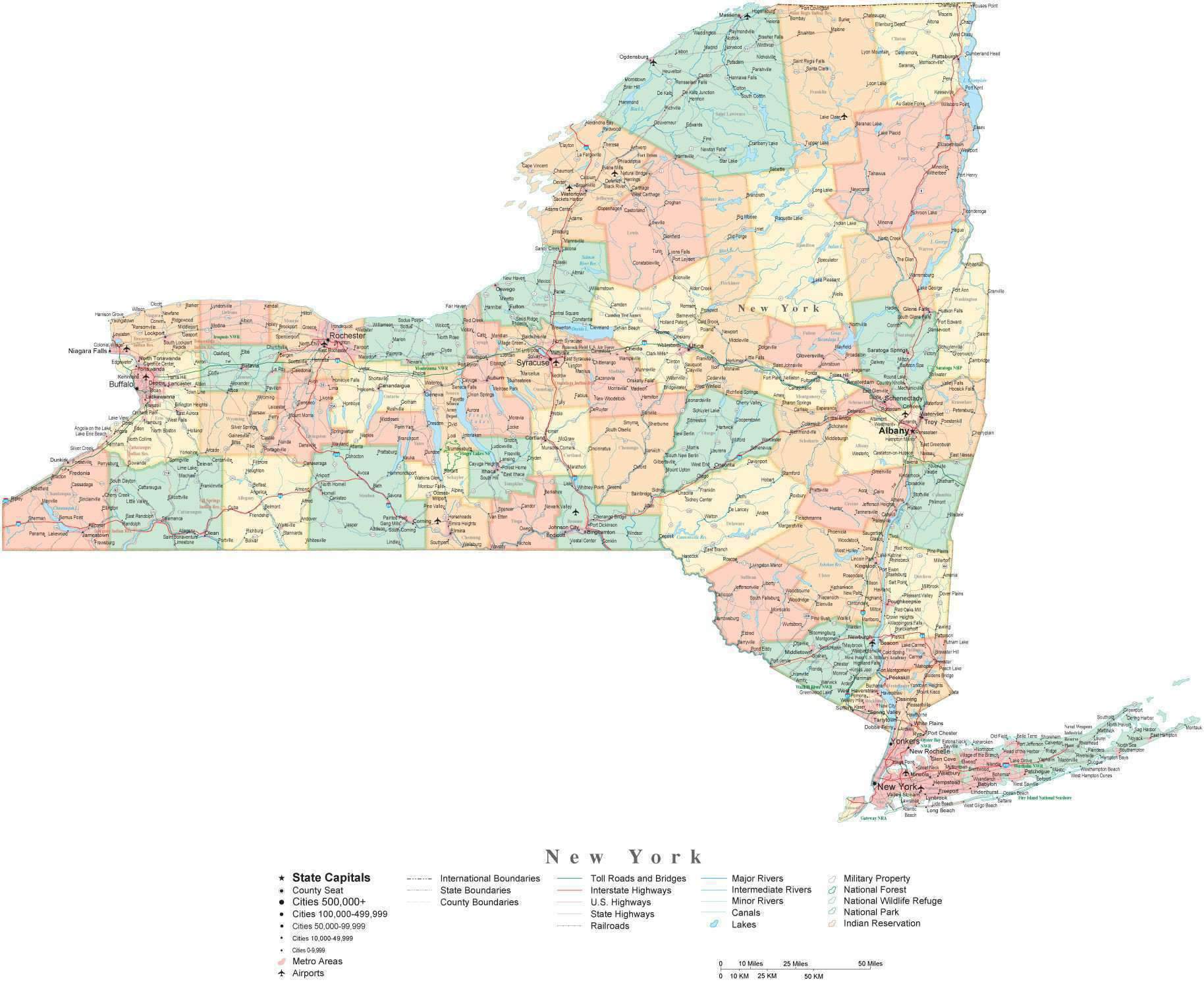 1828x1491 State Map Of New York In Adobe Illustrator Vector Format Detailed