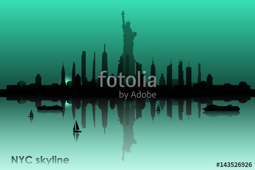 500x334 New York City Skyline Vector Silhouette Manhattan Island Statue
