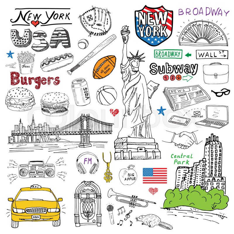 New York City Doodles Elements Hand Stock Vector Colourbox 800x800 New York City Doodles Elements Hand Stock Vector Colourbox