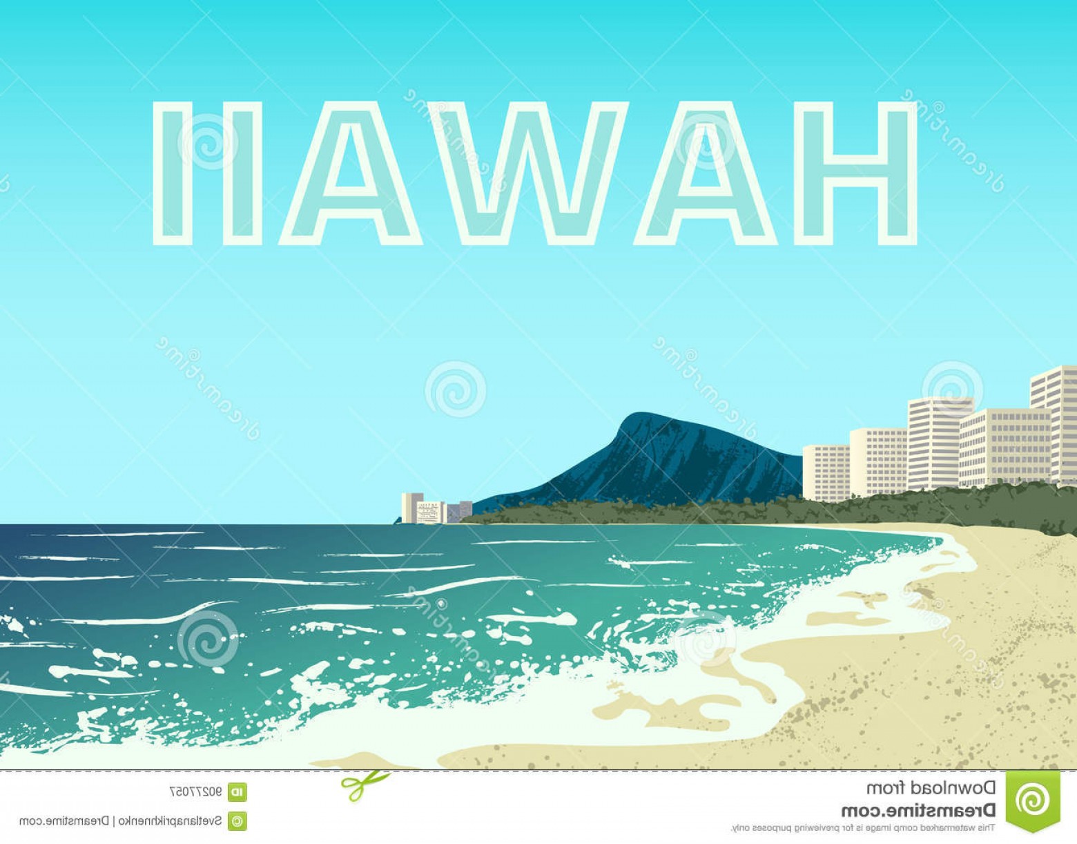 1560x1222 Stock Illustration Waikiki Beach Oahu Island Poster Hawaii Usa