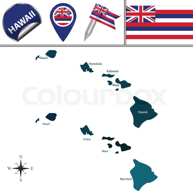 800x791 Vector Map Of Hawaii With Named Stock Vector Colourbox