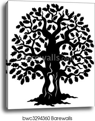 305x390 Oak Tree Silhouette, Canvas Print Barewalls Posters Prints