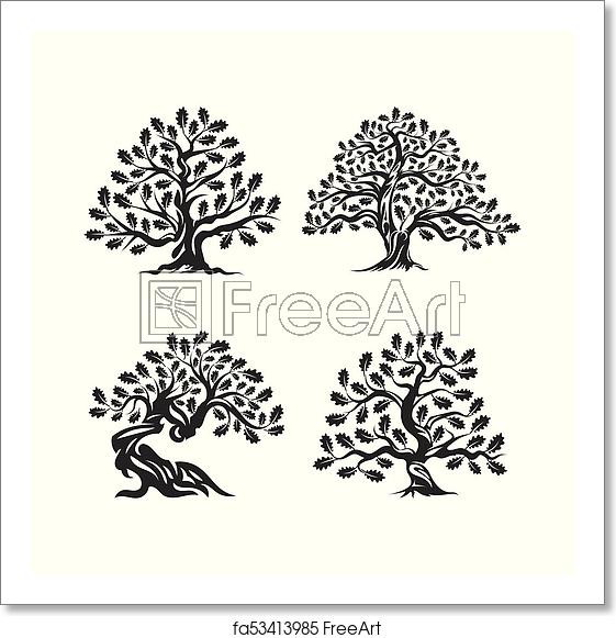 561x581 Free Art Print Of Huge And Sacred Oak Tree Silhouette Logo