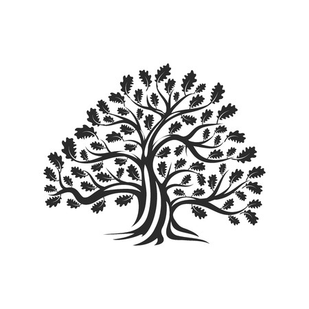 450x450 Huge And Sacred Oak Tree Silhouette Logo Badge Isolated On White