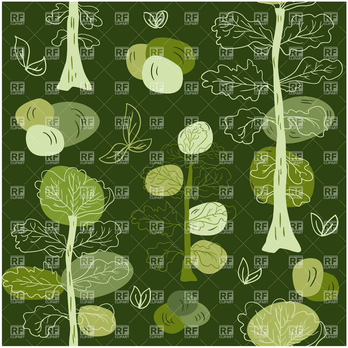 1200x1200 Seamless Pattern With Stylish Oak Trees Vector Image