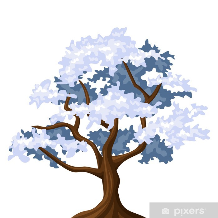 700x700 Snowy Oak Tree Vector Illustration Wall Mural
