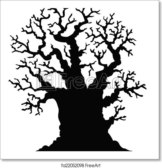 561x581 Free Art Print Of Silhouette Of Leafless Oak Tree Vector