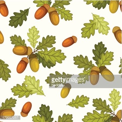 414x414 Seamless Pattern With Acorns And Oak Vector Premium Clipart
