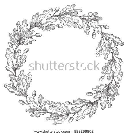 445x470 Oak Wreath Vector Decorative Element With Oak Branches