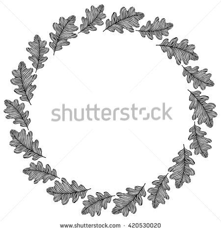 450x470 Vector Circle Frame, Wreath Made Of Oak Leaves Circle Decoration