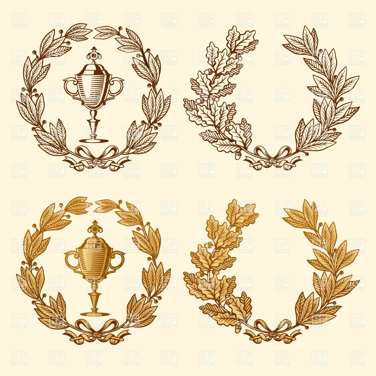 1200x1200 Golden And Bronze, Laurel And Oak Wreaths With Champions Cup