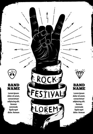 313x450 Rock Festival Poster Rock And Roll Hand Sign Royalty Free Vector