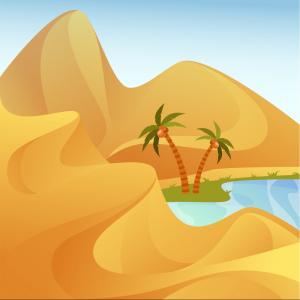 300x300 Oasis With Palm Trees At Desert With Sand Hills Vector Studiogrfx