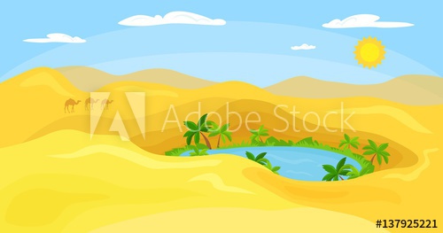 500x263 Desert Landscape Oasis Vector Illustration