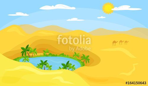 500x292 Desert Landscape Oasis Vector Illustration Stock Image