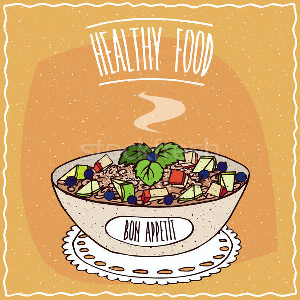 600x600 Bowl Of Oatmeal With Slices Of Apple And Pear Vector Illustration