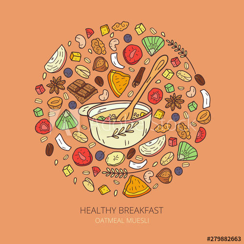 500x500 Illustration Of Healthy Oatmeal Muesli Healthy Granola Food