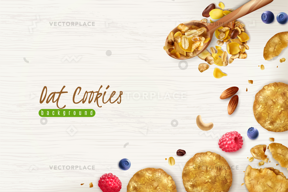1000x667 Oatmeal Cookies Realistic Background Scattered Oat Vector