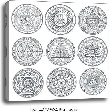 382x390 Occult, Mystic, Spiritual, Esoteric Vector Symbols, Canvas Print