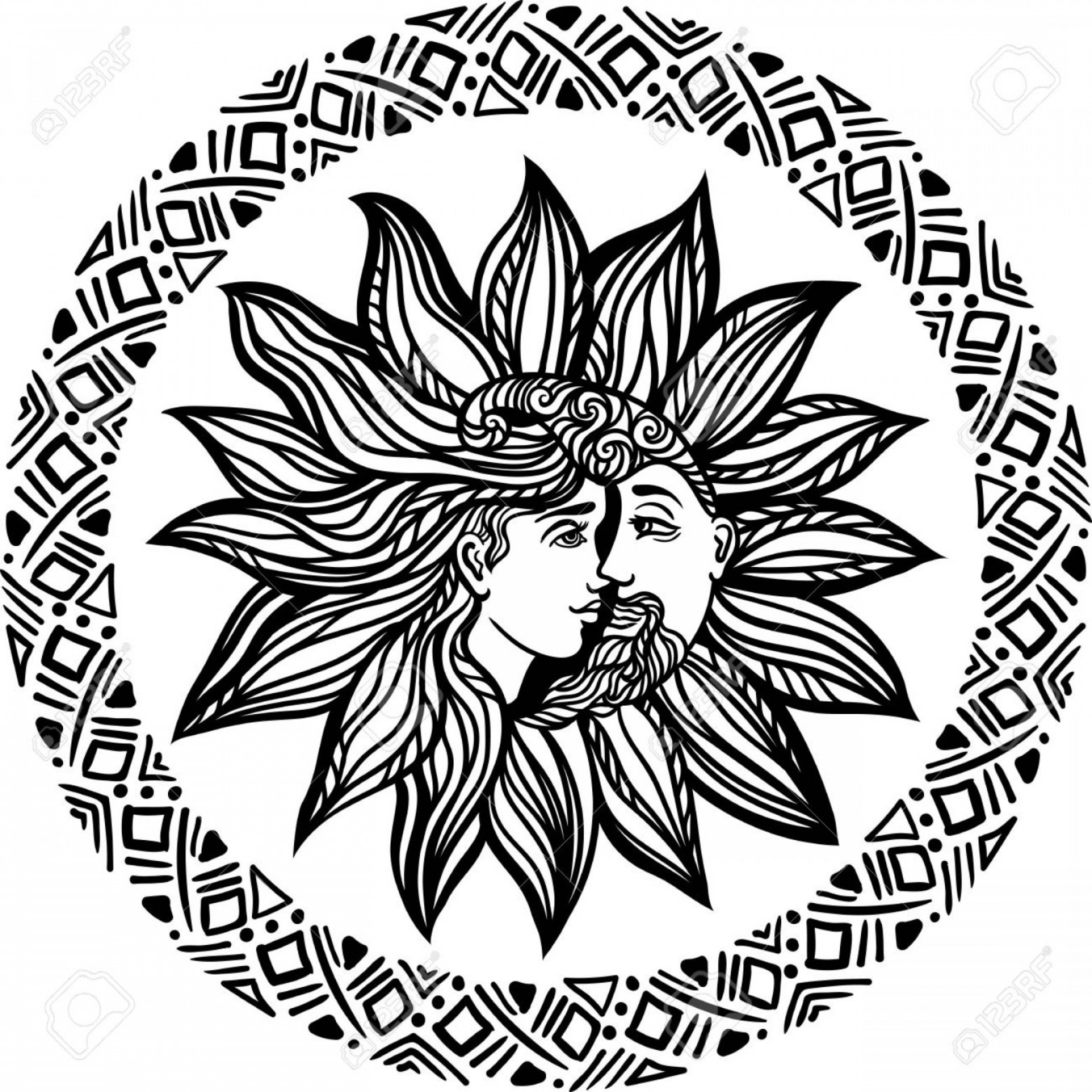 1872x1872 Photostock Vector Bohemian Sun And Moon Tattoo Design Illustratio...