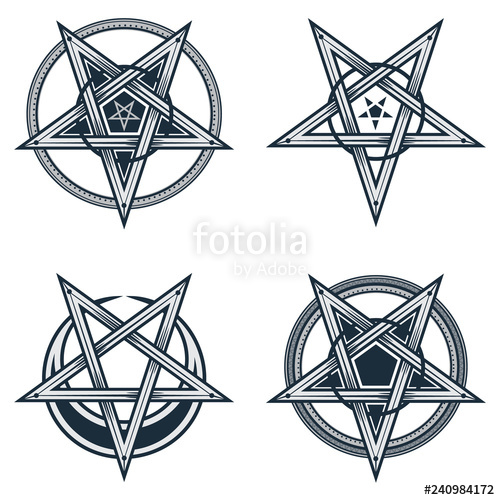 500x500 Set Of Stylish Pentagrams With Moon Symbol Vector Illustration
