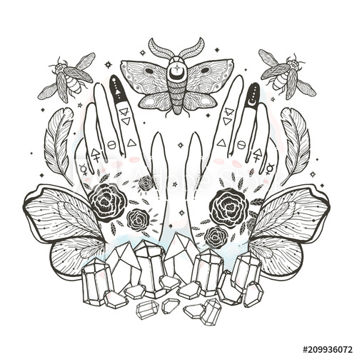 500x500 Sketch Graphic Illustration With Mystic And Occult Hand Drawn
