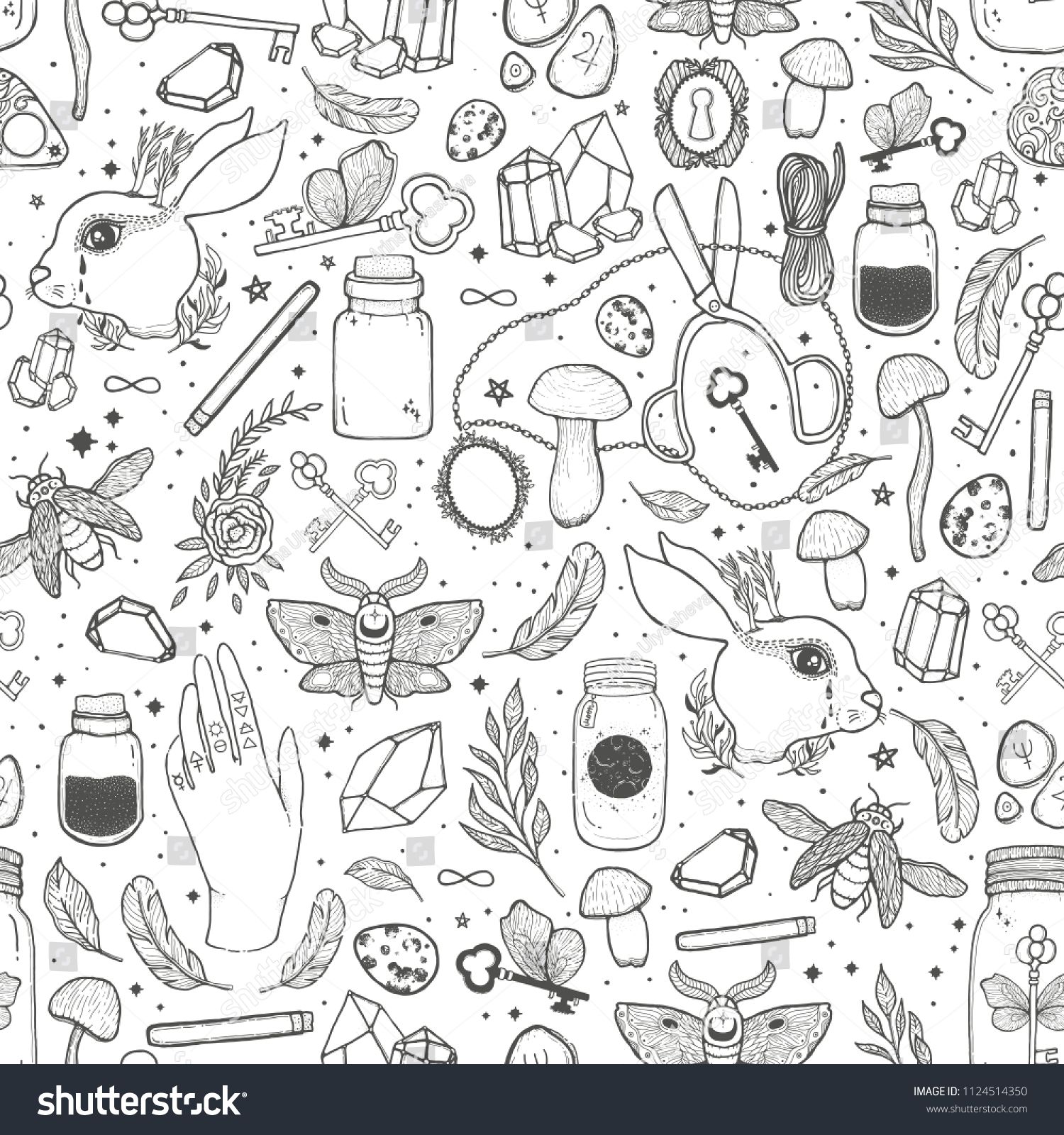 1500x1600 Sketch Vector Graphic Seamless Pattern Illustration With Mystic